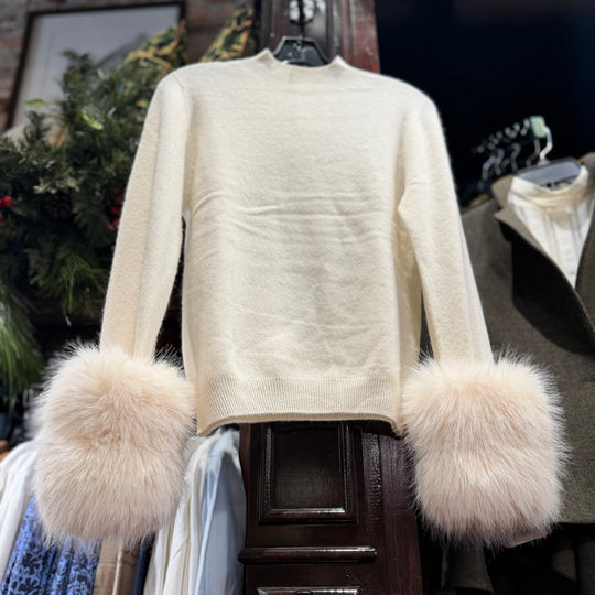 Fur Cuff Sweater-Women's Clothing-Cream-XS-Kevin's Fine Outdoor Gear & Apparel