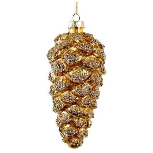 5" Glass Antique Gold Pinecone Beaded Ornament-Home/Giftware-Kevin's Fine Outdoor Gear & Apparel