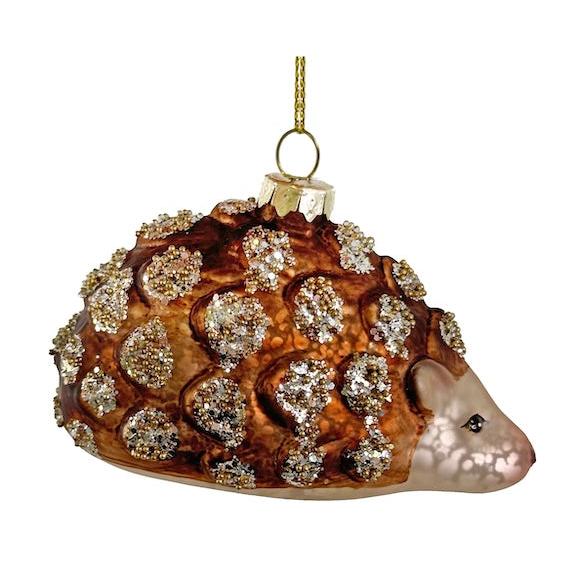 4" Glass Brown Hedgehog with Glitter Ornament-Home/Giftware-Kevin's Fine Outdoor Gear & Apparel
