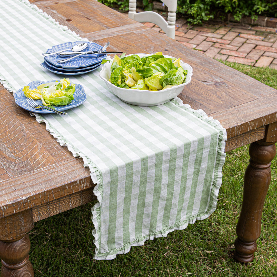 Juliska 18" x 90" Gingham Ruffle Table Runner-Home/Giftware-Kevin's Fine Outdoor Gear & Apparel