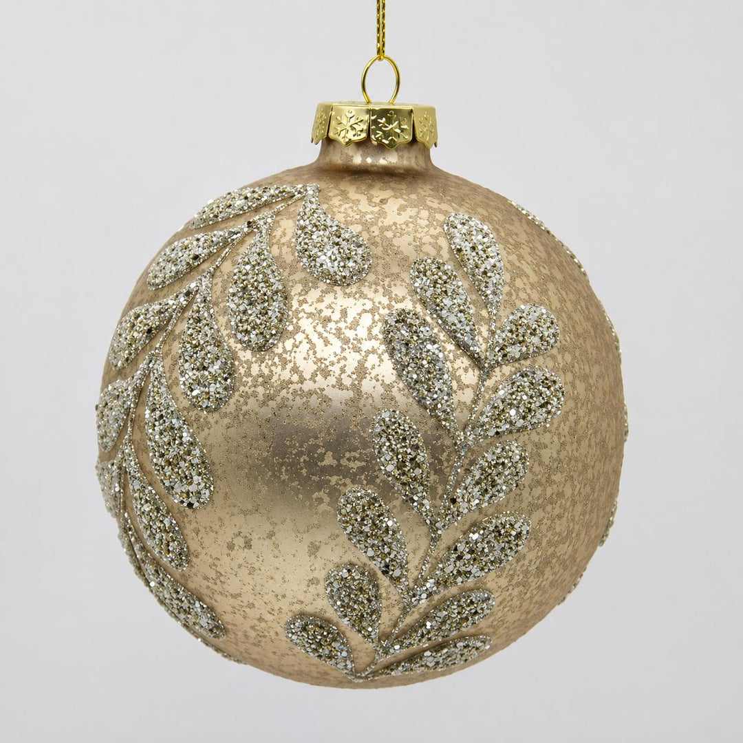 4" Glass Ball with Silver Beaded Branch Pattern Ornament-Home/Giftware-Kevin's Fine Outdoor Gear & Apparel