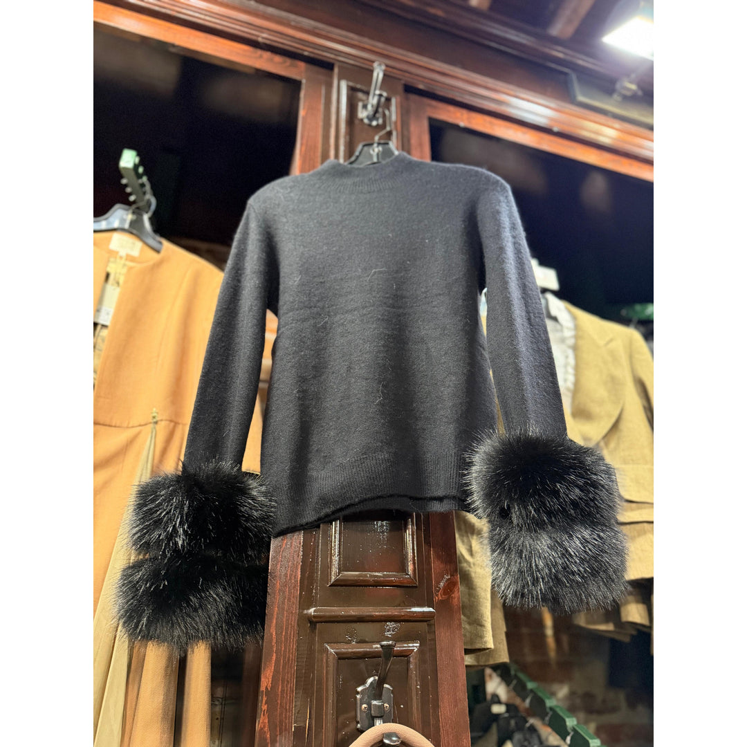 Fur Cuff Sweater-Women's Clothing-Black-XS-Kevin's Fine Outdoor Gear & Apparel