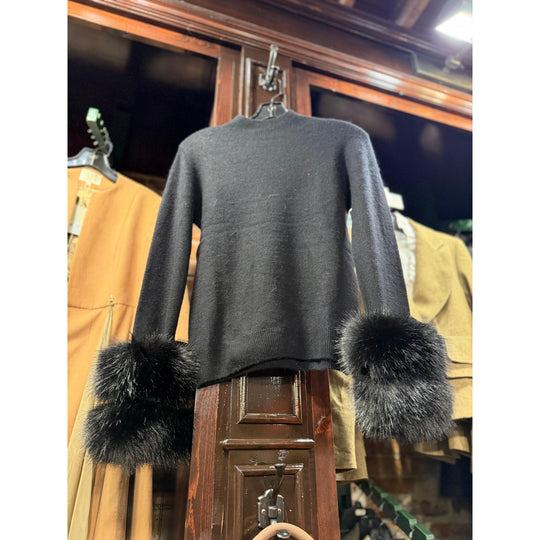 Fur Cuff Sweater-Women's Clothing-Black-XS-Kevin's Fine Outdoor Gear & Apparel