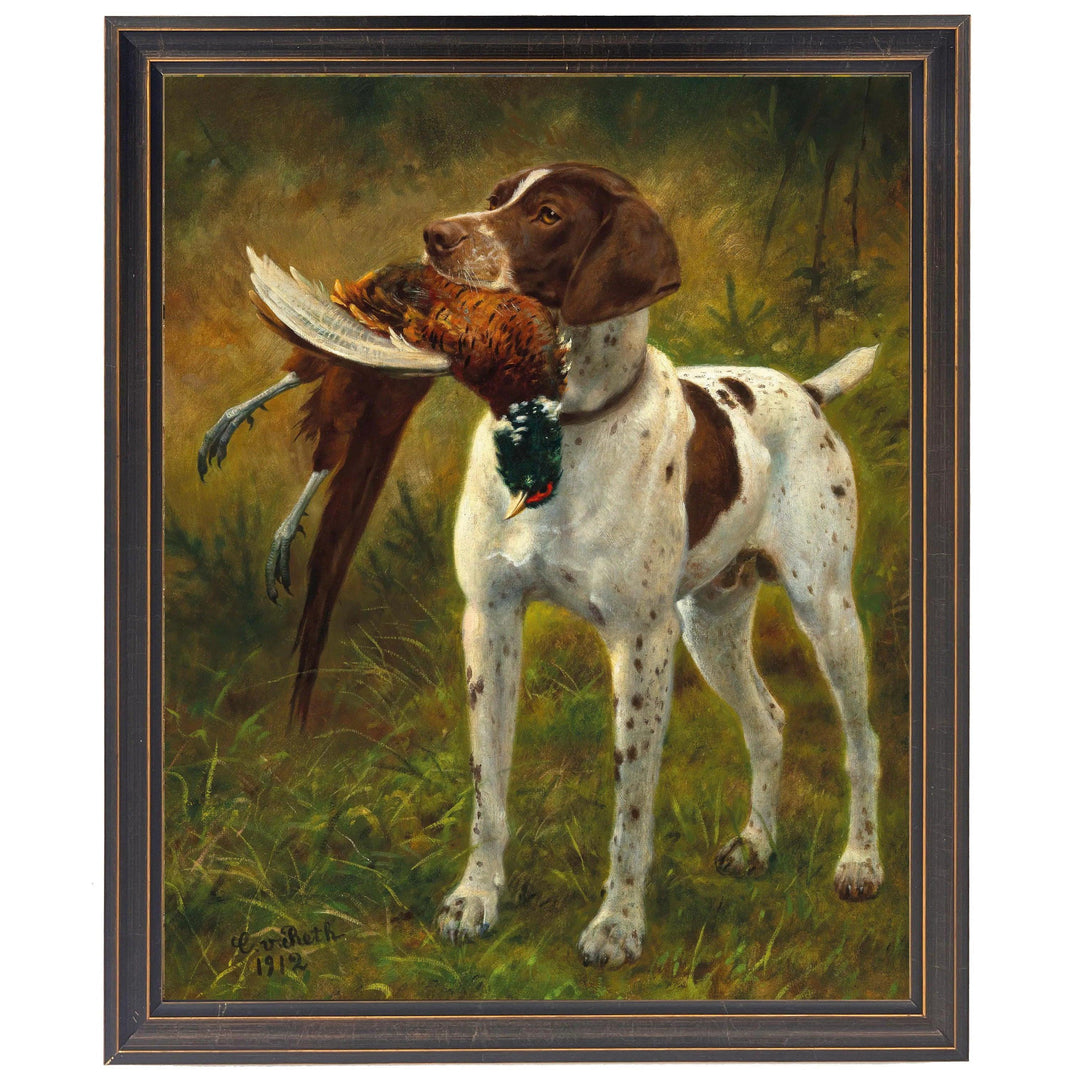 Vintage Dog with Pheasant Framed Oil Portrait Reproduction-Home/Giftware-16" x 20"-Kevin's Fine Outdoor Gear & Apparel