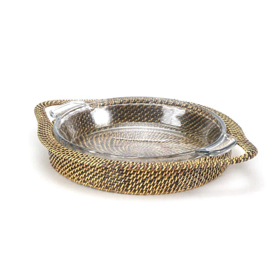 Round Baker Wicker Pyrex Pie Plate w/ Holder-Home/Giftware-Kevin's Fine Outdoor Gear & Apparel