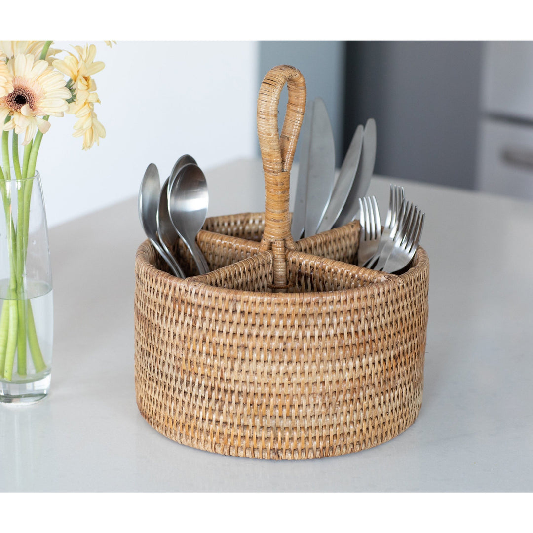 Wicker Round 4 Section Caddy/Cutlery Holder-Home/Giftware-Kevin's Fine Outdoor Gear & Apparel