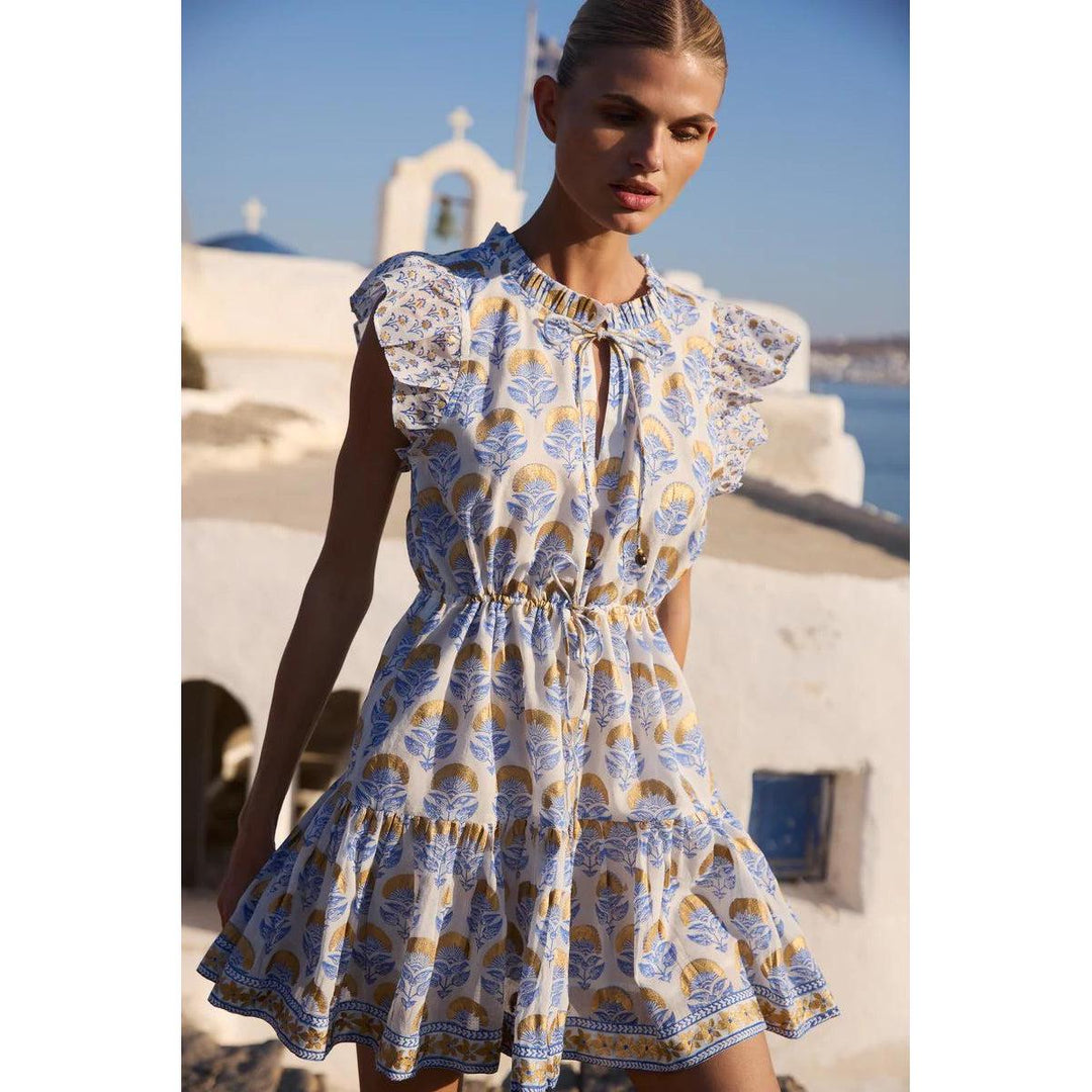 Oliphant Cinched Flirty Short Dress-Women's Clothing-Arbor Blue-XS-Kevin's Fine Outdoor Gear & Apparel