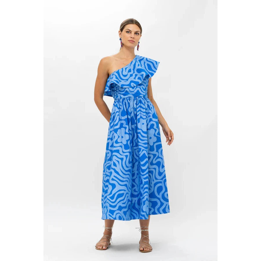 Oliphant One Shoulder Ruffle Maxi Dress-Women's Clothing-Ashbury Blue-XS-Kevin's Fine Outdoor Gear & Apparel