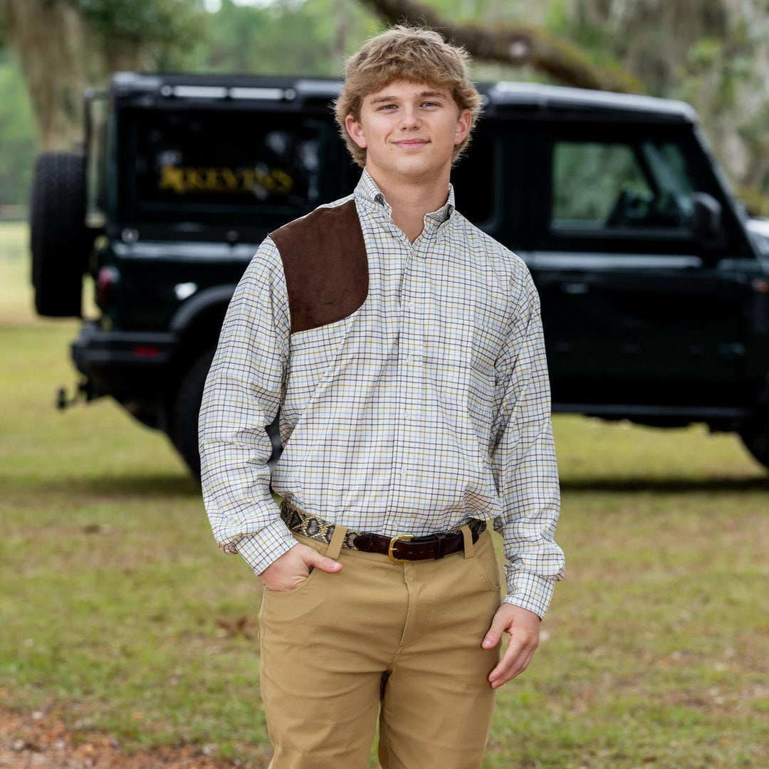 Kevin's Moss Green Tattersall Performance Left Hand Long Sleeve Shooting Shirt-Men's Clothing-Kevin's Fine Outdoor Gear & Apparel