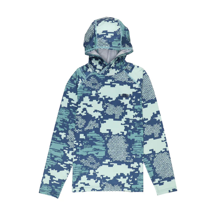 Aftco Youth Tactical Camo Hooded L/S Performance Shirt-Children's Clothing-Teal Digi-S-Kevin's Fine Outdoor Gear & Apparel