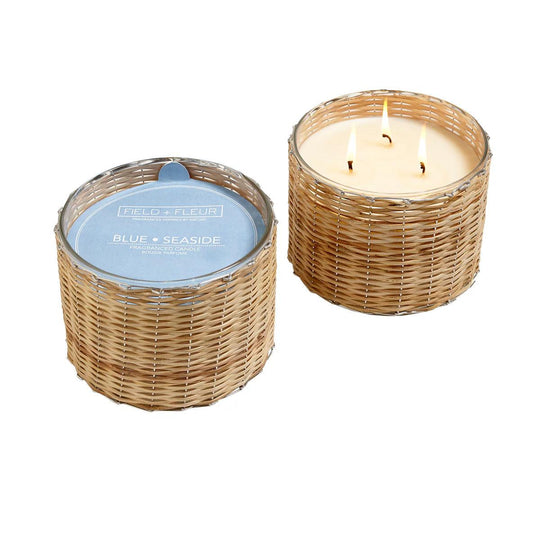Hillhouse Naturals Field + Fleur 21 oz 3-Wick Handwoven Candle-Home/Giftware-Blue Seaside-Kevin's Fine Outdoor Gear & Apparel