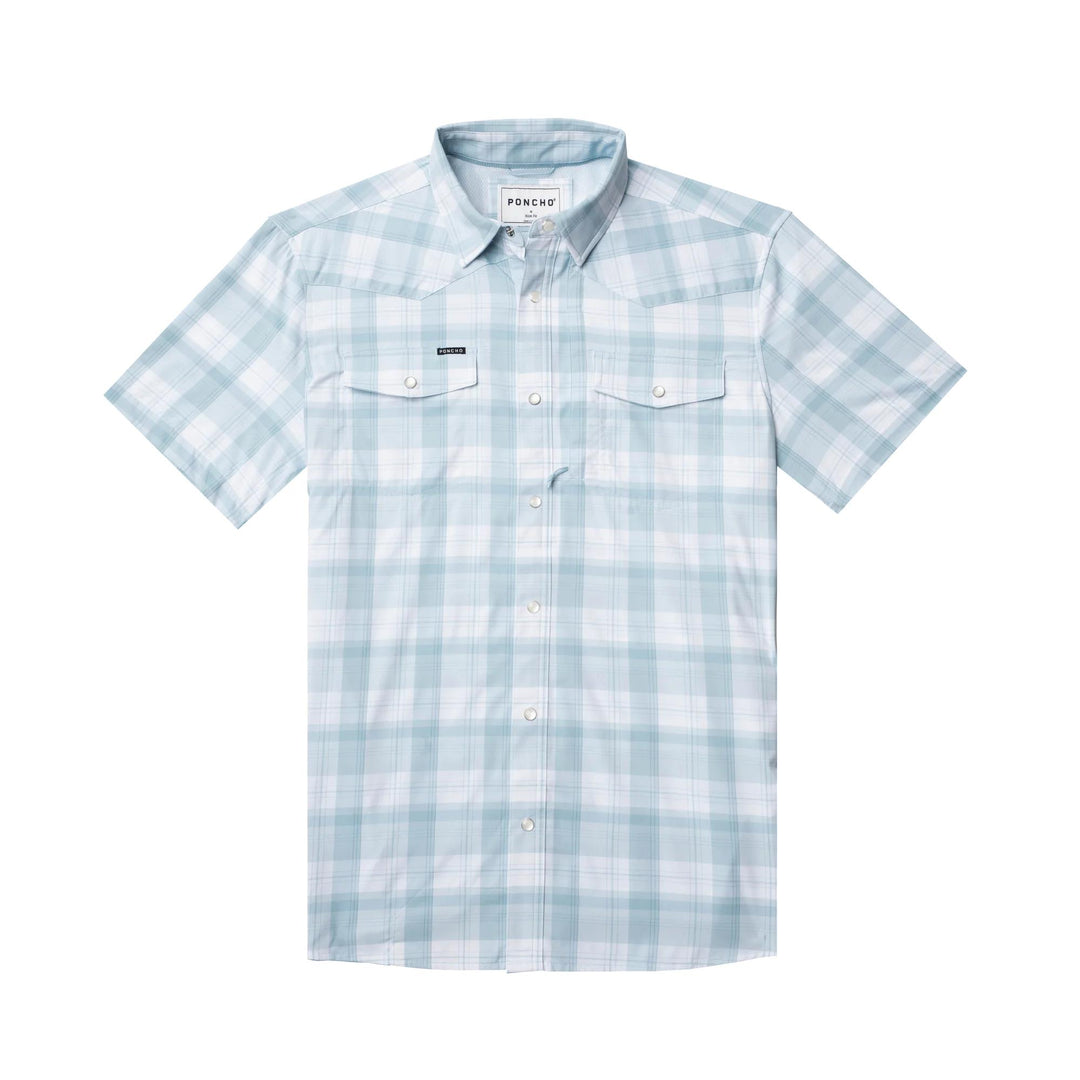 Poncho The Big Sky Western Short Sleeve Shirt-Men's Clothing-Teal And White Plaid-Regular-M-Kevin's Fine Outdoor Gear & Apparel