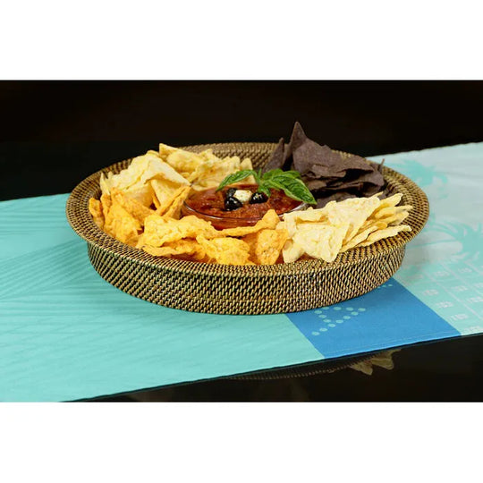Wicker Round Chip & Dip Tray with Glass Dish