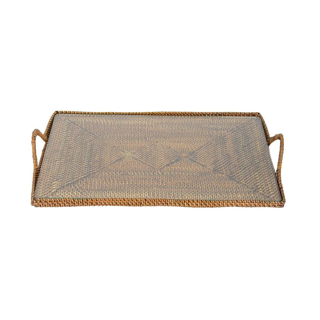 Wicker Serving Ware Rectangular Tray with Glass Bottom-Home/Giftware-Kevin's Fine Outdoor Gear & Apparel