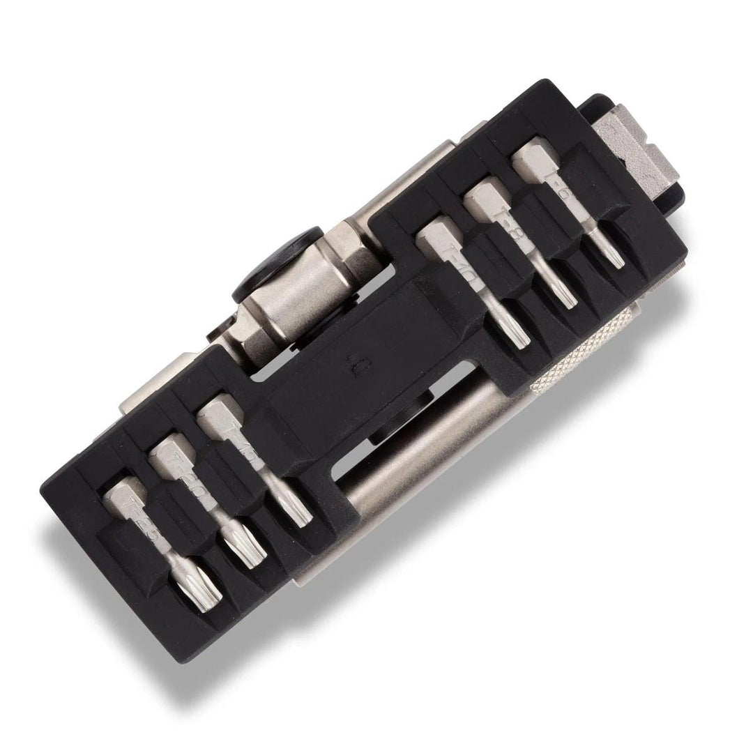 Fix It Sticks multi-tool with silver steel bits organized in a compact black molded storage bracket.