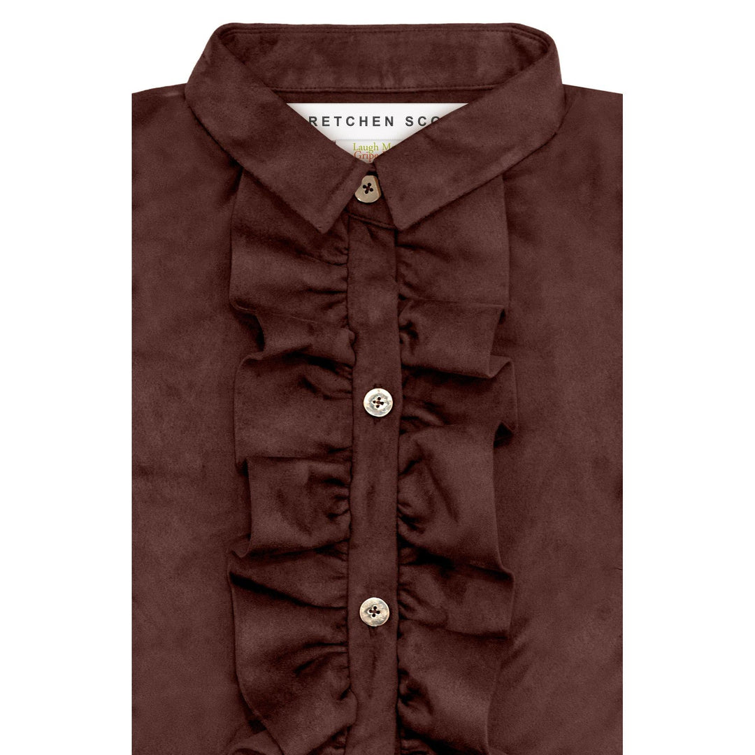 Gretchen Scott Ruffle Rumble Blouse-Ultra Suede-Women's Clothing-Brown-XS-Kevin's Fine Outdoor Gear & Apparel