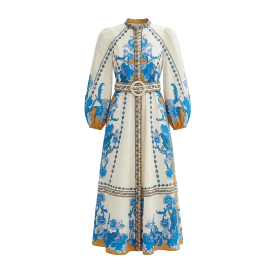 Scarlett Poppies Baroqueen Floral Dress-Women's Clothing-Papyrus/Blue and Golden Yellow Border-XS-Kevin's Fine Outdoor Gear & Apparel