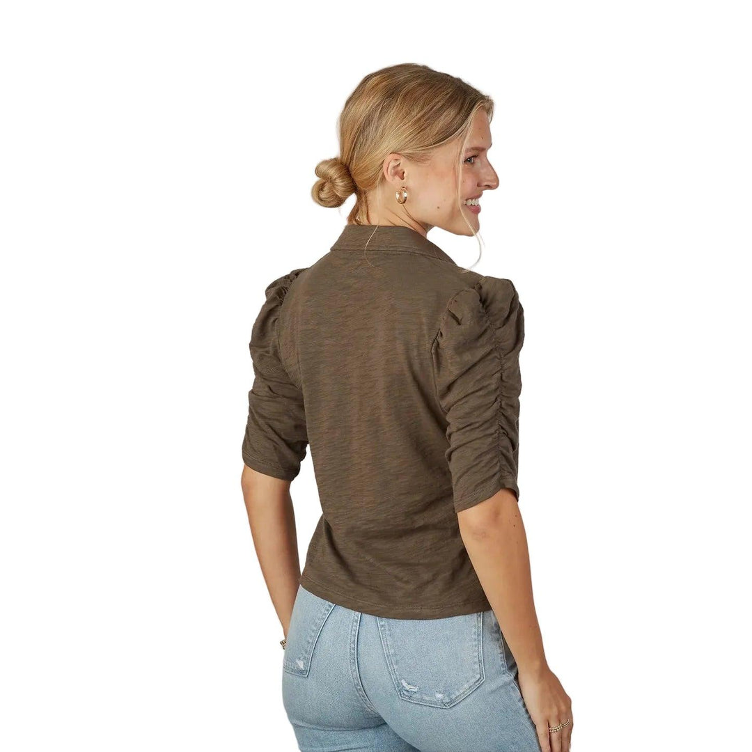 Erin Gray Grace Button-Up Elbow-Length Tee