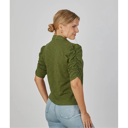 Erin Gray Grace Button-Up Elbow-Length Tee
