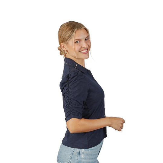 Erin Gray Grace Button-Up Elbow-Length Tee