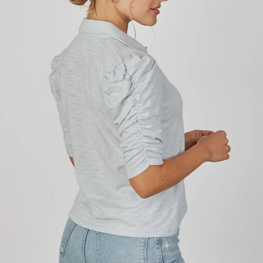 Erin Gray Grace Button-Up Elbow-Length Tee