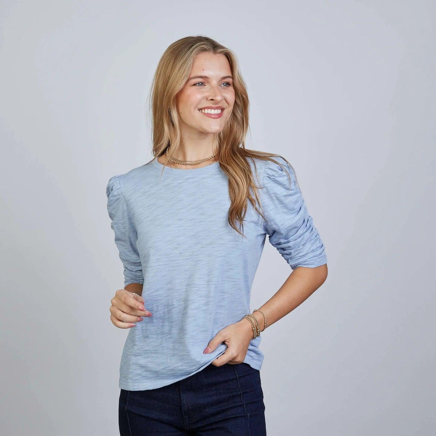 Erin Gray Sophie Ruched Elbow-Length Tee-Women's Clothing-Periwinkle-XS-Kevin's Fine Outdoor Gear & Apparel