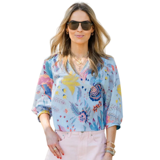 Sheridan French Cameron Blouse-Women's Clothing-Azure Garden Bouquet-XS-Kevin's Fine Outdoor Gear & Apparel