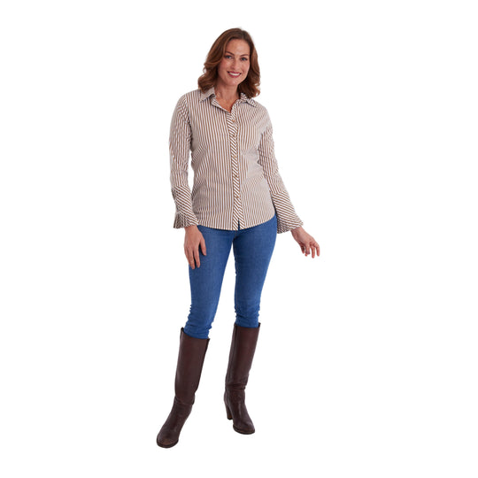 CK Bradley Women's "Brooks" Shirt-Women's Clothing-Taupe Stripe-XS-Kevin's Fine Outdoor Gear & Apparel