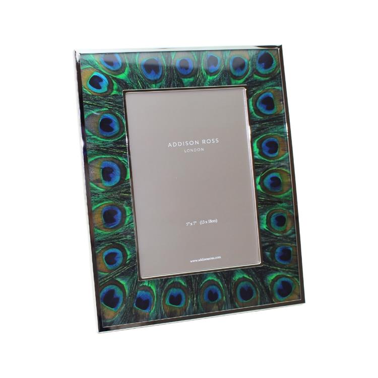 Peacock Green Feather and Silver Frame-Home/Giftware-Faux 5" X 7"-Kevin's Fine Outdoor Gear & Apparel