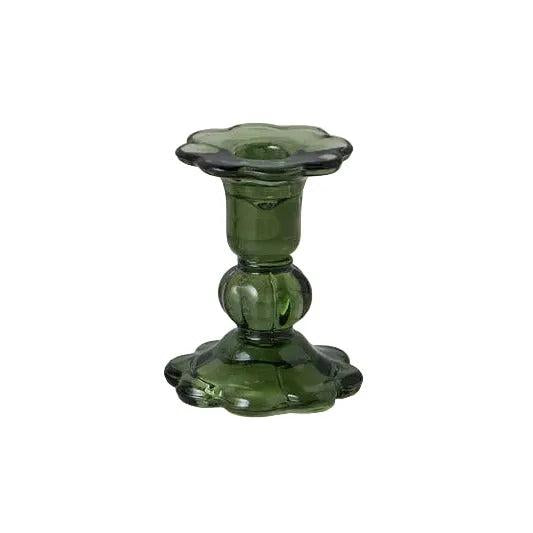 Glass Scalloped Candlestick Holder-Home/Giftware-Green-Kevin's Fine Outdoor Gear & Apparel