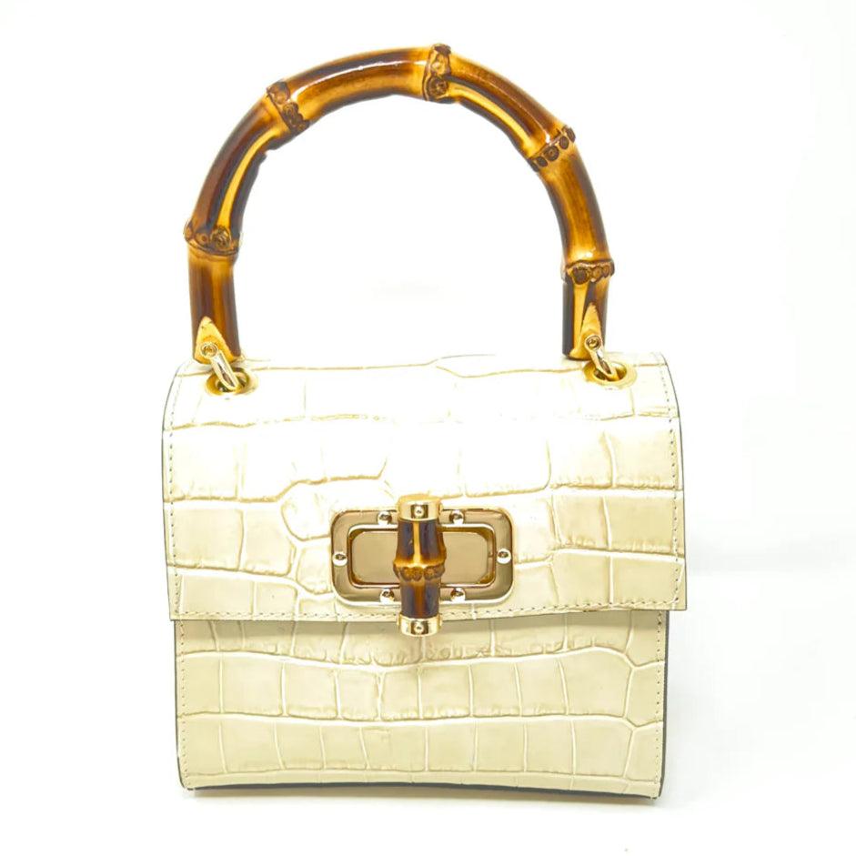 Kevin's Ladies Mini Leather Bag w/ Bamboo Handles-Women's Accessories-Beige-One Size-Kevin's Fine Outdoor Gear & Apparel