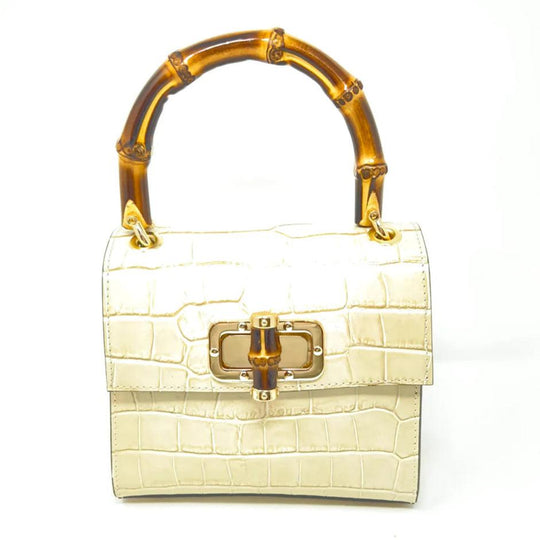 Kevin's Ladies Mini Leather Bag w/ Bamboo Handles-Women's Accessories-Beige-One Size-Kevin's Fine Outdoor Gear & Apparel