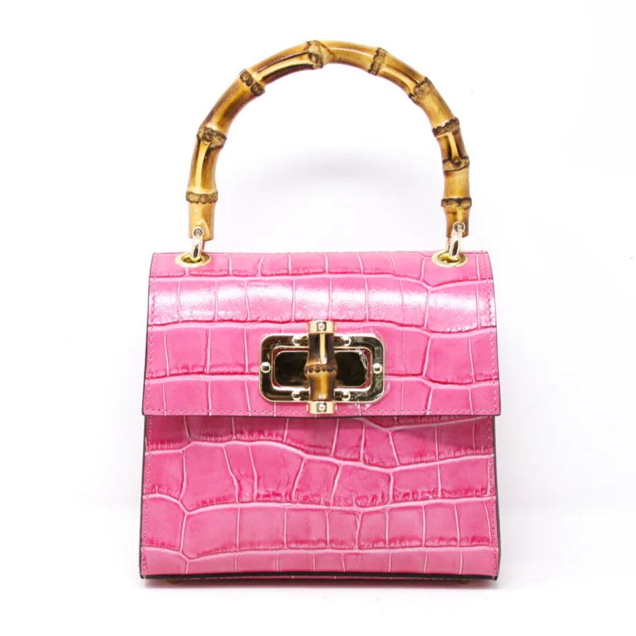 Kevin's Ladies Mini Leather Bag w/ Bamboo Handles-Women's Accessories-Fuschia-One Size-Kevin's Fine Outdoor Gear & Apparel