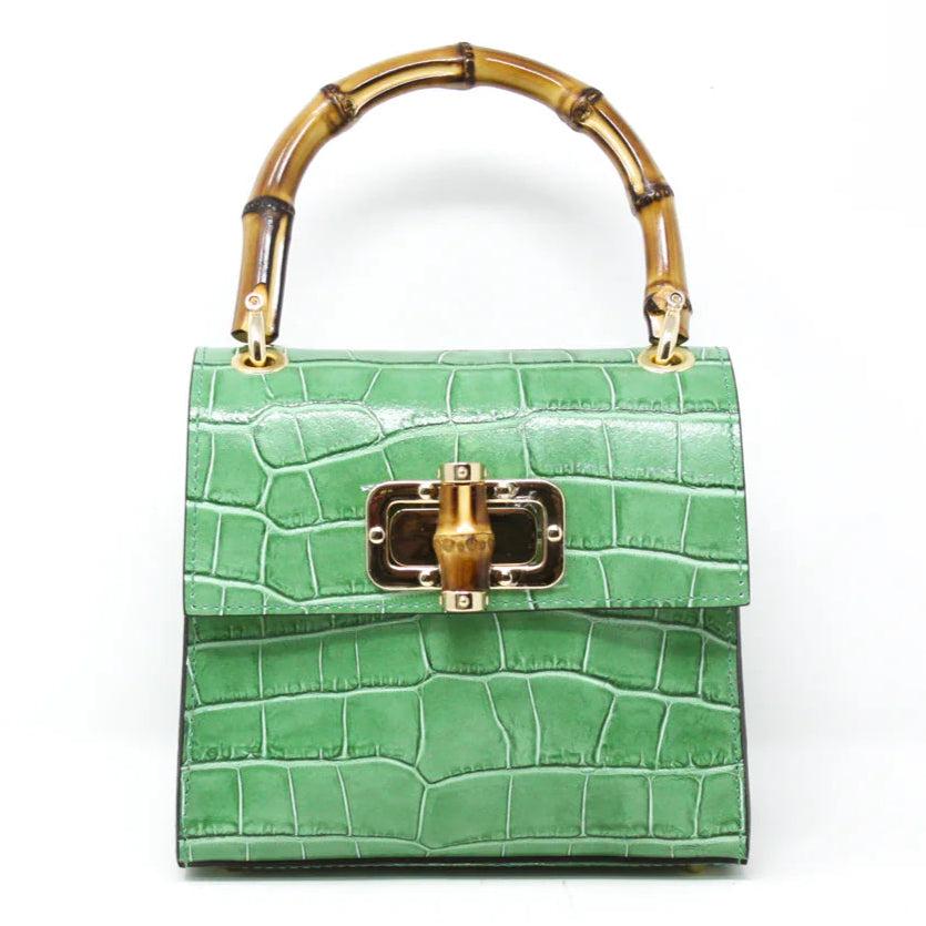 Kevin's Ladies Mini Leather Bag w/ Bamboo Handles-Women's Accessories-Kelly Green-One Size-Kevin's Fine Outdoor Gear & Apparel