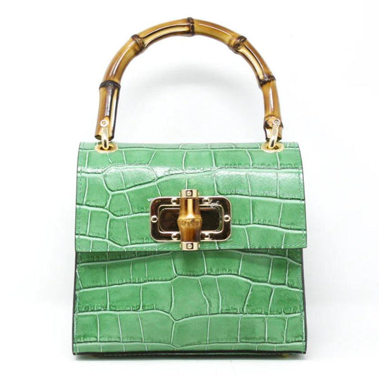 Kevin's Ladies Mini Leather Bag w/ Bamboo Handles-Women's Accessories-Kelly Green-One Size-Kevin's Fine Outdoor Gear & Apparel