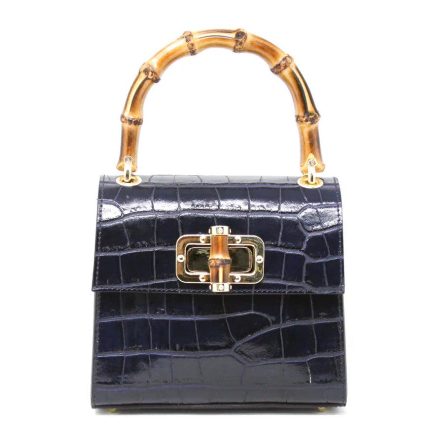 Kevin's Ladies Mini Leather Bag w/ Bamboo Handles-Women's Accessories-Navy Blue-One Size-Kevin's Fine Outdoor Gear & Apparel