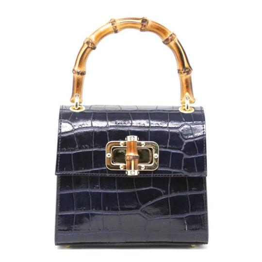 Kevin's Ladies Mini Leather Bag w/ Bamboo Handles-Women's Accessories-Navy Blue-One Size-Kevin's Fine Outdoor Gear & Apparel