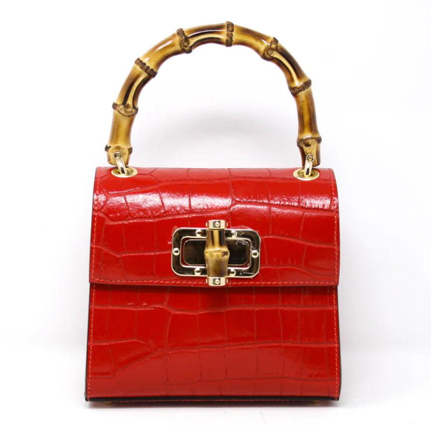 Kevin's Ladies Mini Leather Bag w/ Bamboo Handles-Women's Accessories-Red-One Size-Kevin's Fine Outdoor Gear & Apparel