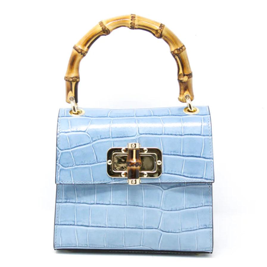 Kevin's Ladies Mini Leather Bag w/ Bamboo Handles-Women's Accessories-Sky Blue-One Size-Kevin's Fine Outdoor Gear & Apparel
