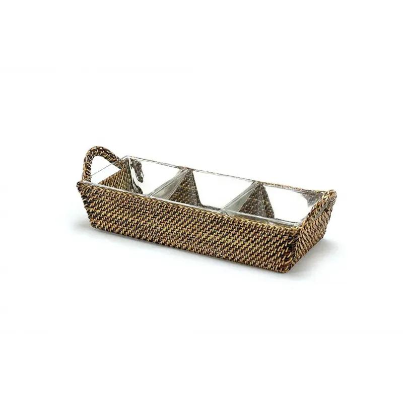 Wicker Rectangular Tray with 3 Square Glass Dishes-Home/Giftware-Kevin's Fine Outdoor Gear & Apparel