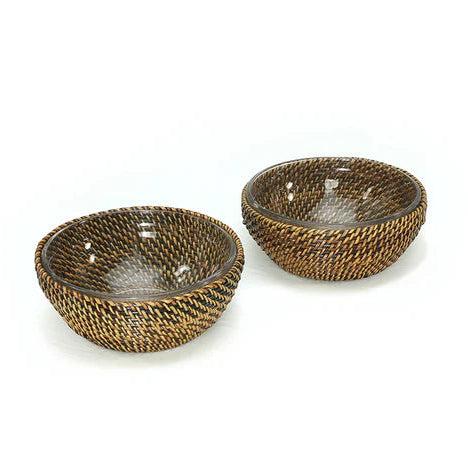 Wicker Round Bowl with Crescent Glass-Home/Giftware-Kevin's Fine Outdoor Gear & Apparel