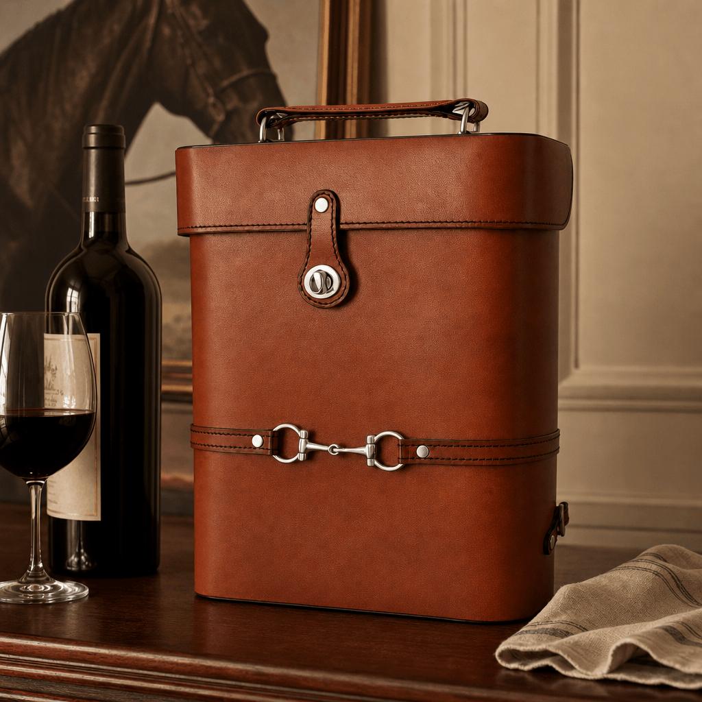 Leather Double Wine Bottle Carrier/Tote with Bit Design
