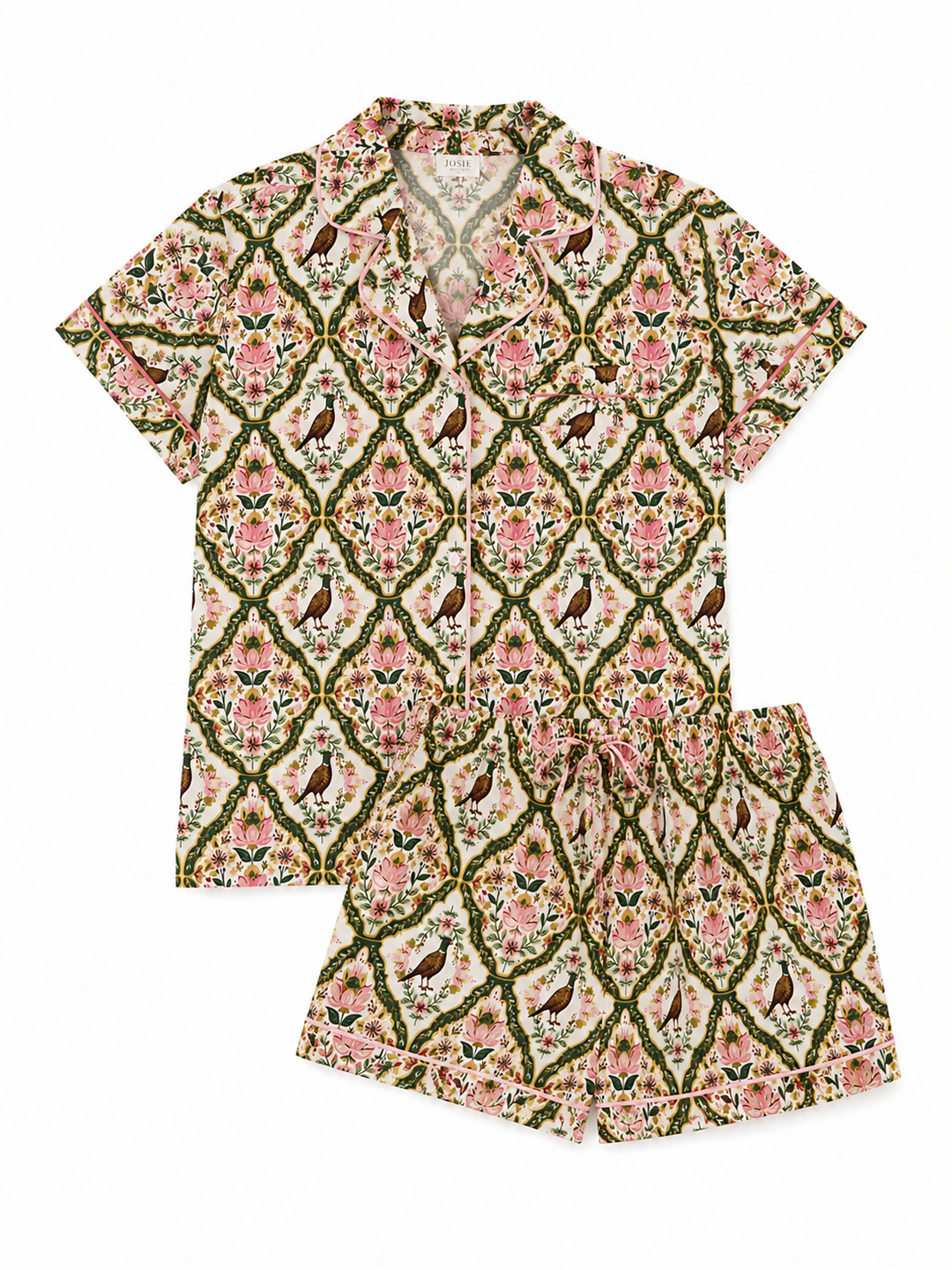 Jane Marie Gilded Pheasant Satin Short Pajama Set