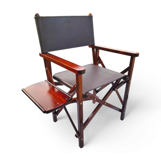 Campaign Furniture: Jaisalmer Folding Salon Chair with Side Table-Hunting/Outdoors-Leather-Kevin's Fine Outdoor Gear & Apparel