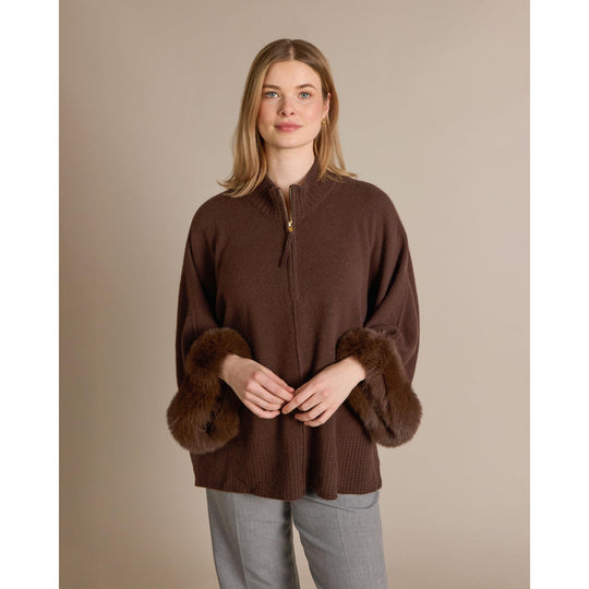 Alashan 100% Kaschmir Eliza Poncho mit Fuchspelzbesatz