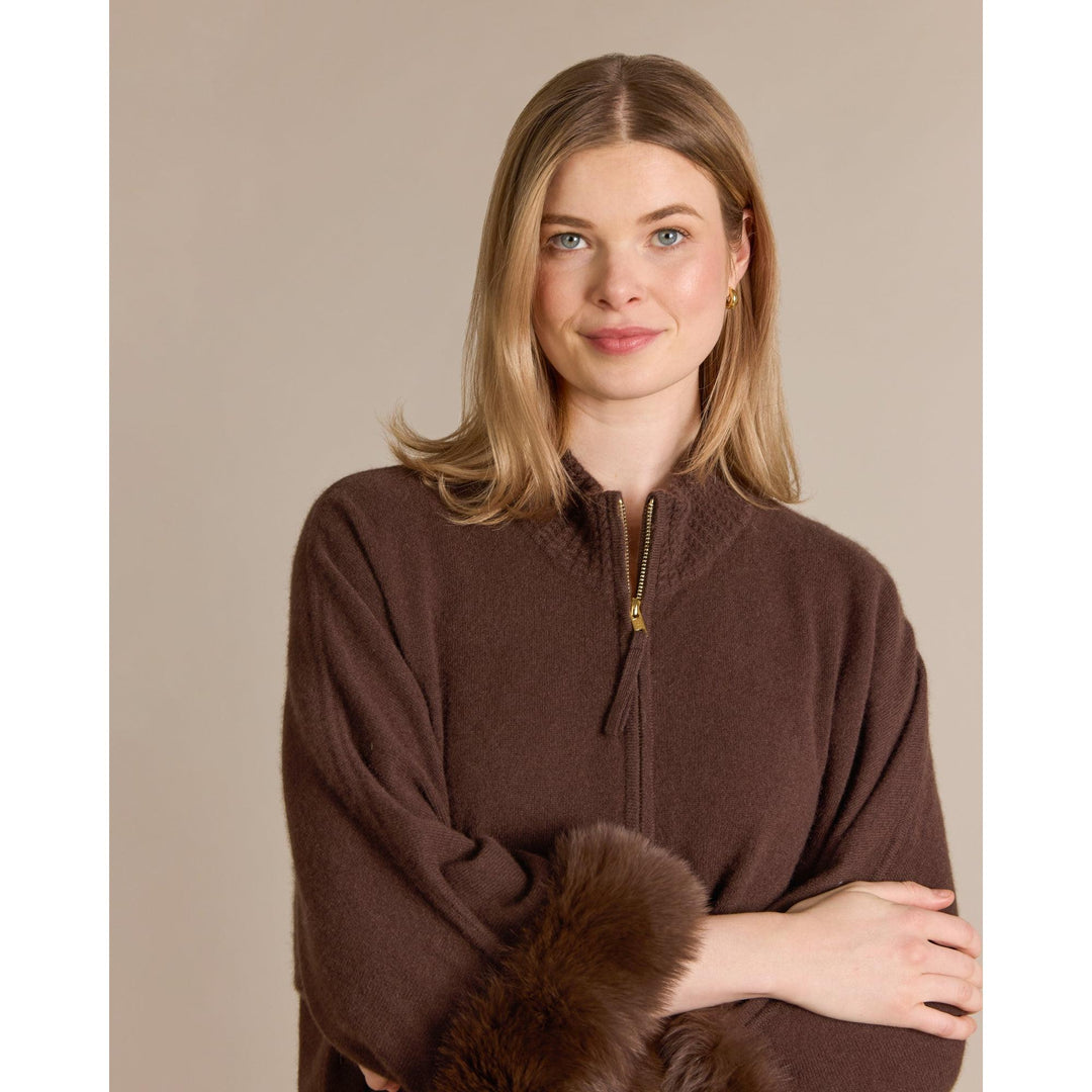 Alashan 100% Kaschmir Eliza Poncho mit Fuchspelzbesatz