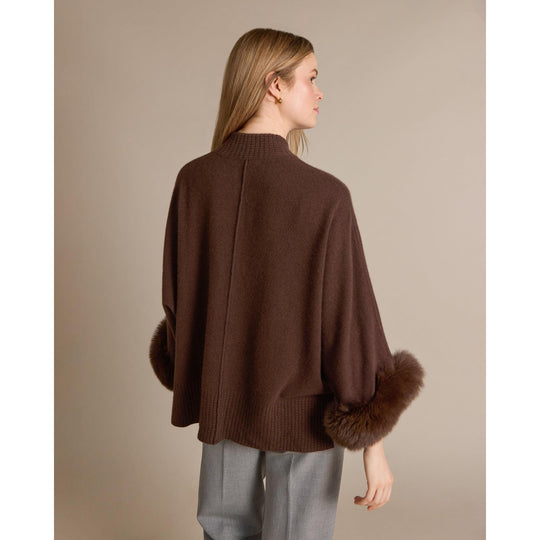 Alashan 100% Kaschmir Eliza Poncho mit Fuchspelzbesatz