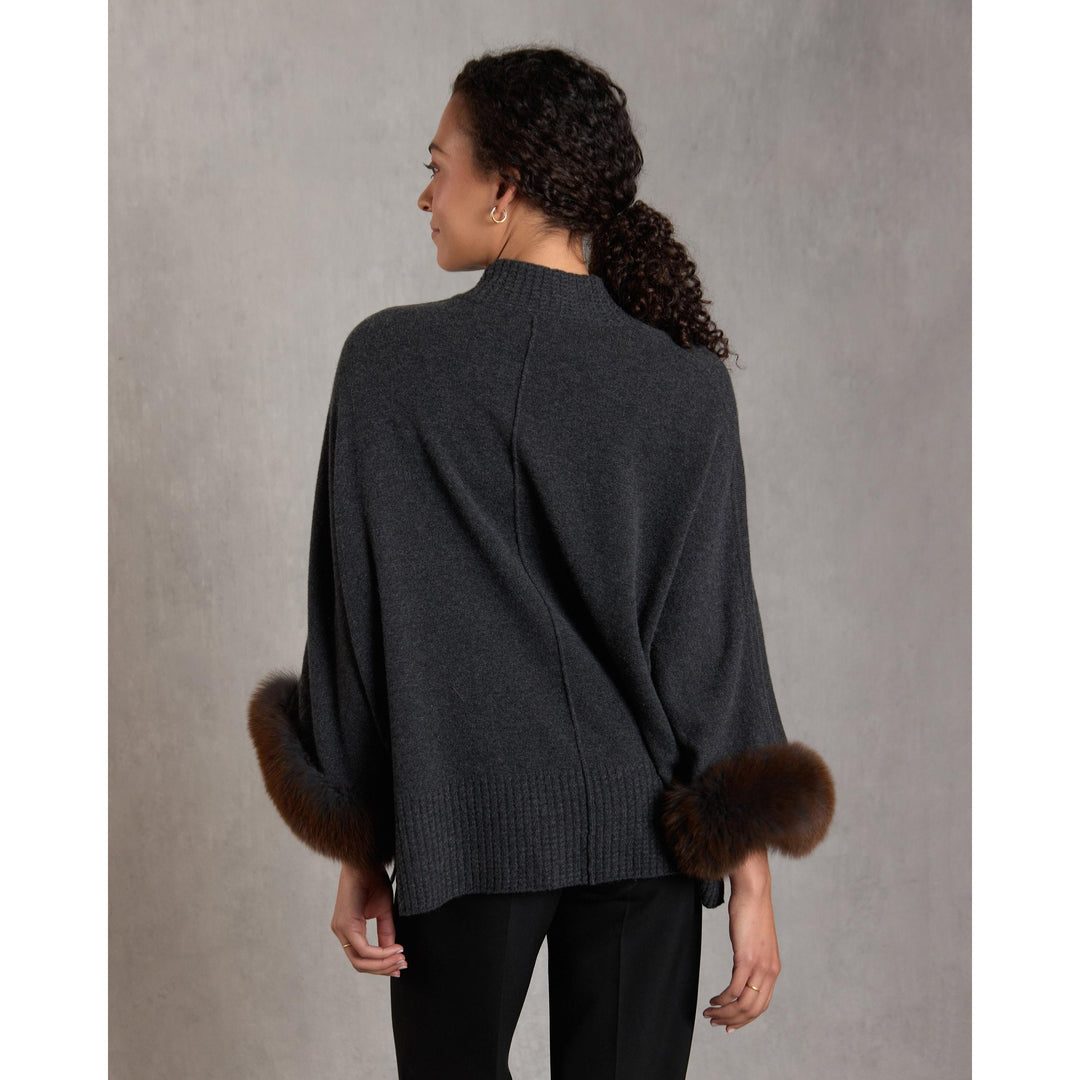 Alashan 100% Kaschmir Eliza Poncho mit Fuchspelzbesatz
