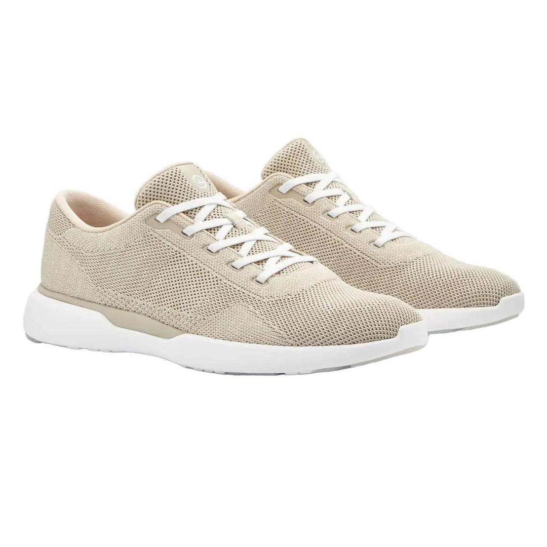 Peter Millar Glide V3 beige performance mesh sneakers with white laces and a lightweight foam outsole.