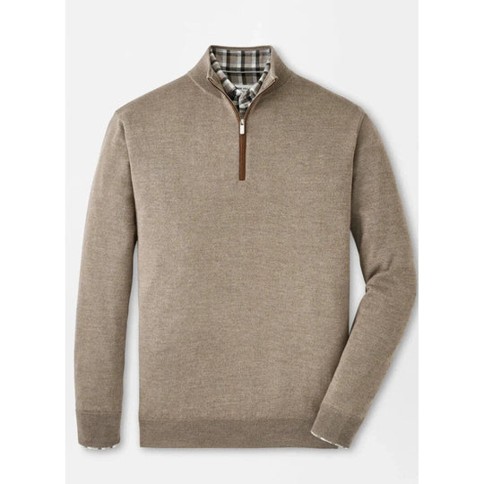 Peter Millar Autumn Crest Suede Trim Quarter Zip-Men's Clothing-Irish Cream-S-Kevin's Fine Outdoor Gear & Apparel